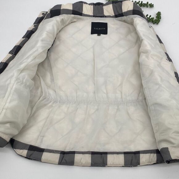 Talbots Down Filled Buffalo Vest Puffer Quilted Check Plaid Zip-Up Black Cream S - Picture 9 of 14